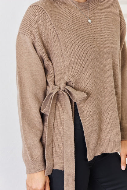 Slit Tied Dropped Shoulder Sweater 