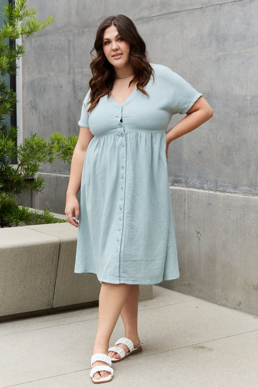 Sweet Lovely By Jen Full Size Button Down Midi Dress 