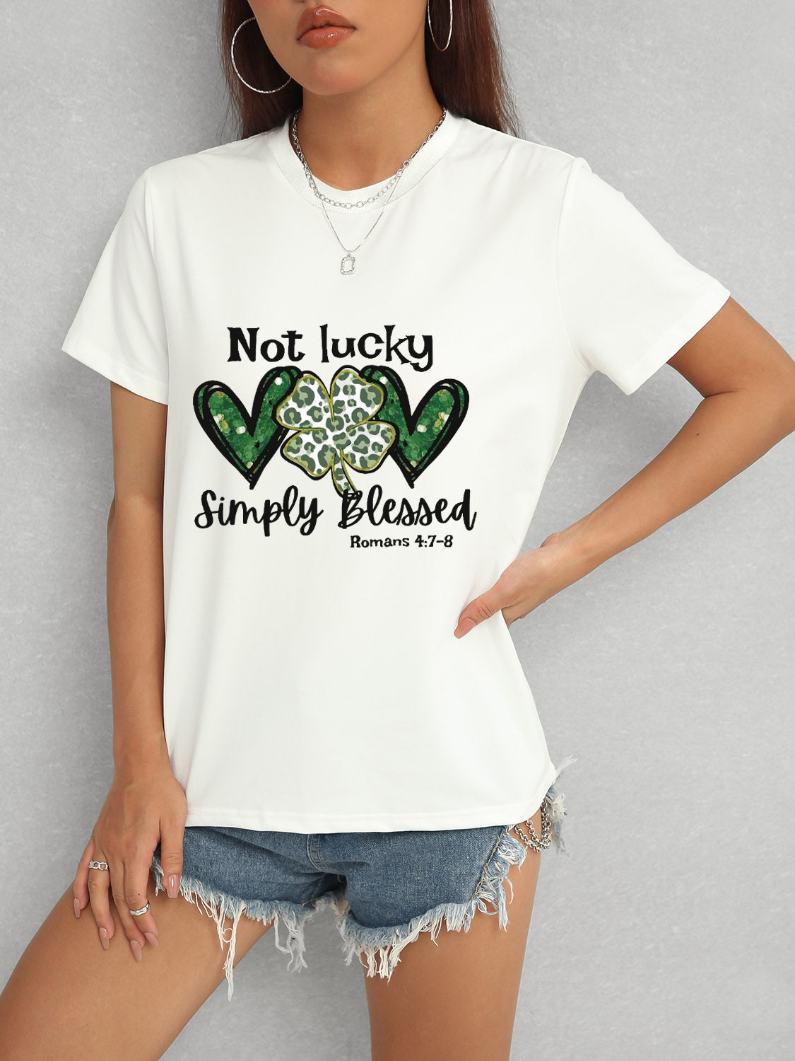 Lucky Clover Round Neck Short Sleeve T-Shirt 