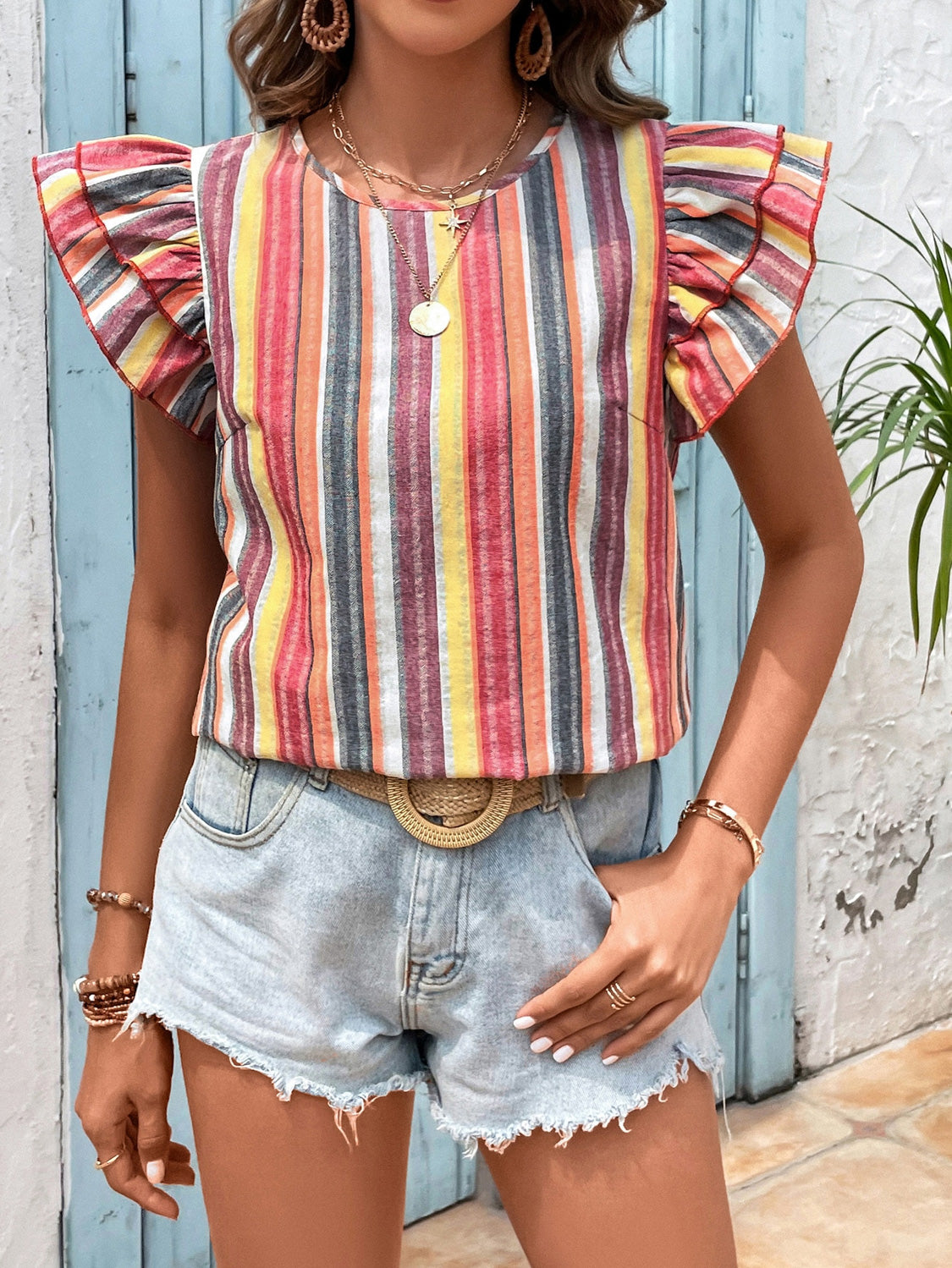 Cap Sleeve Striped Top 