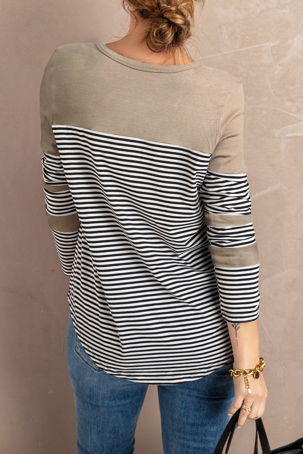 Pocketed Striped Round Neck T-Shirt