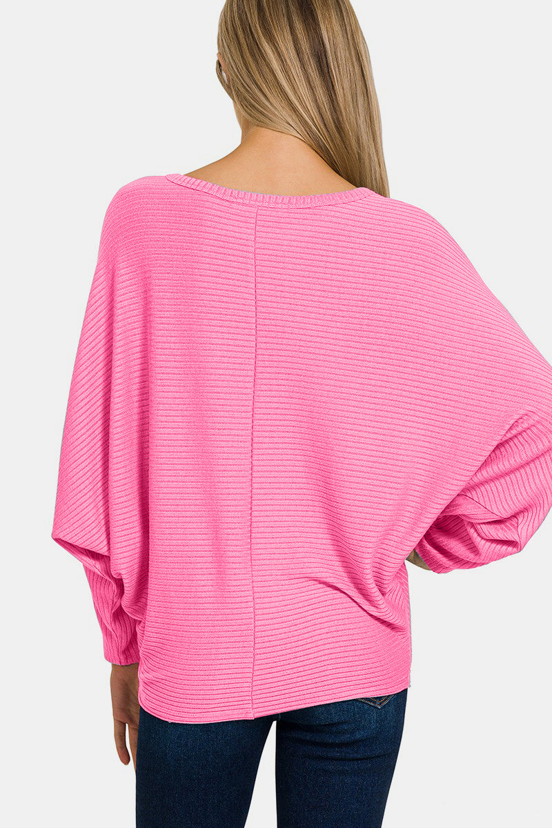 Zenana Ribbed Round Neck Long Sleeve Top 