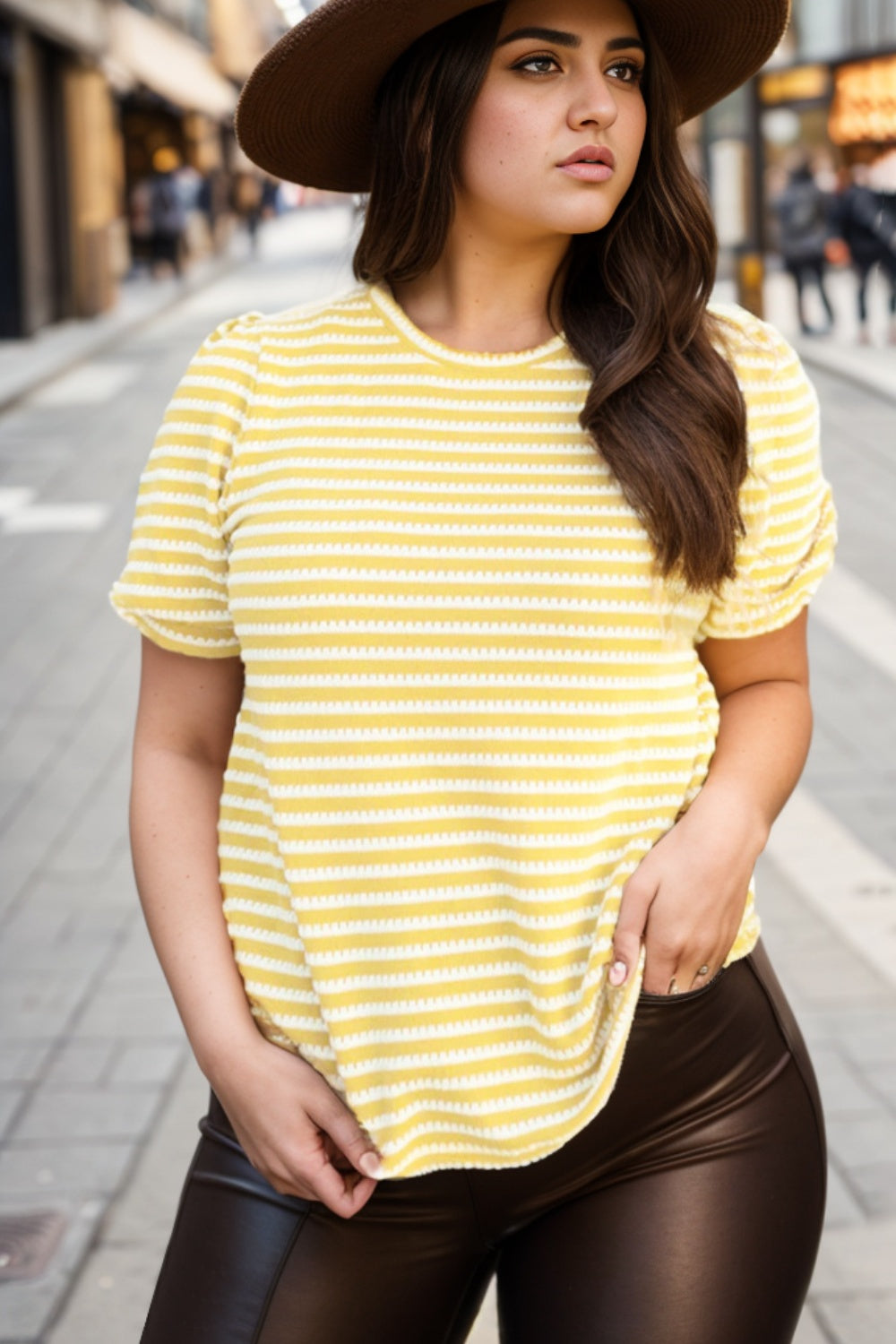 Plus Size Striped Round Neck T-Shirt - Babbazon Camisole