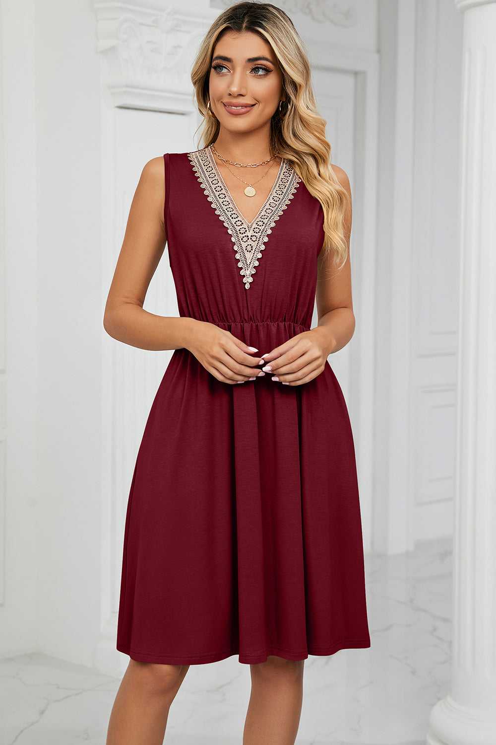 Pocketed V-Neck Wide Strap Dress 