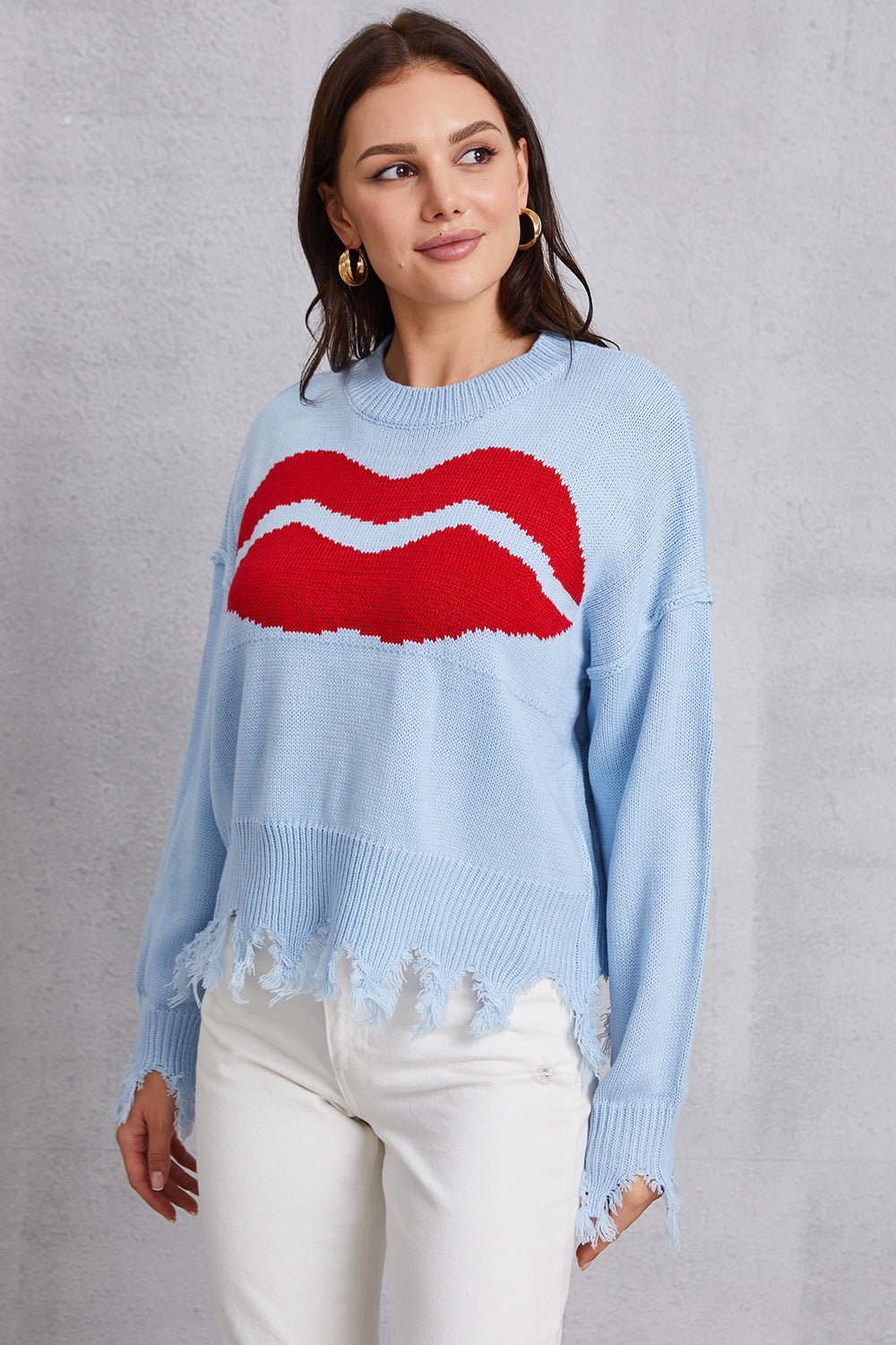 Lip Fringe Round Neck Sweater 