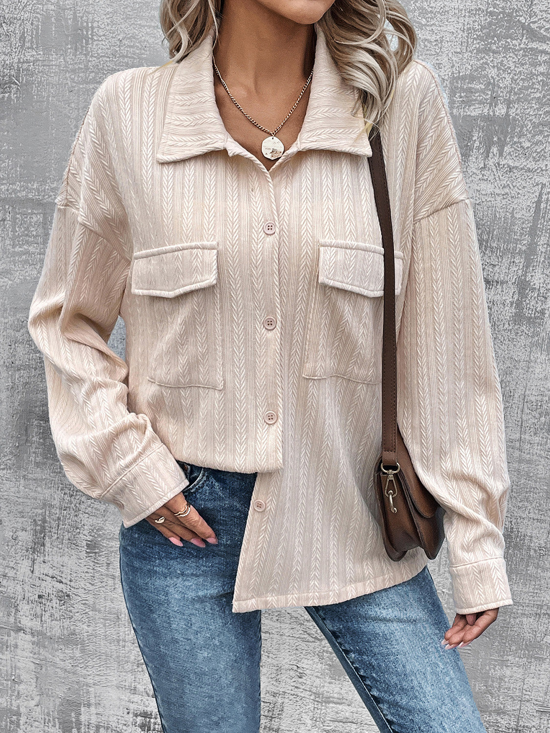 Pocketed Button Up Dropped Shoulder Jacket 