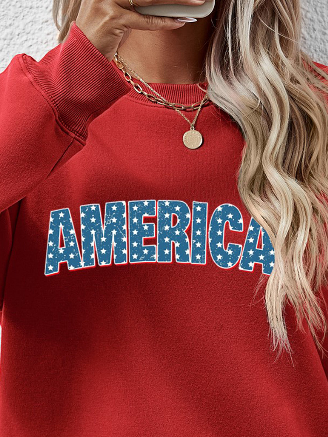 AMERICA Round Neck Dropped Shoulder Sweatshirt 