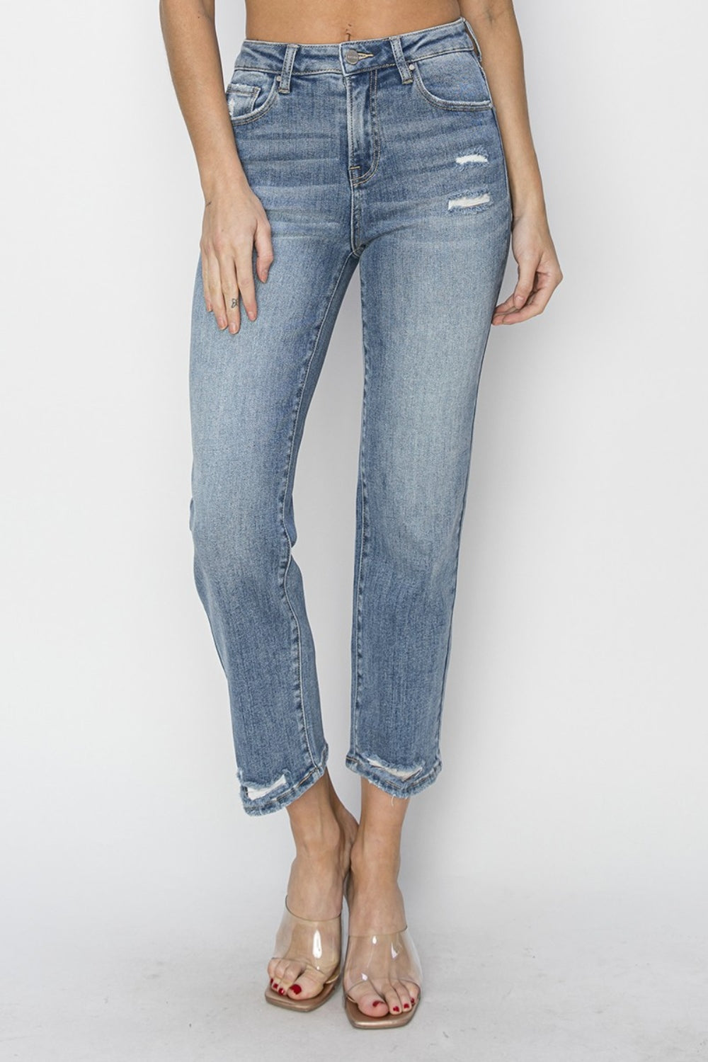 RISEN Full Size High Waist Distressed Cropped Jeans - Babbazon t-shirt