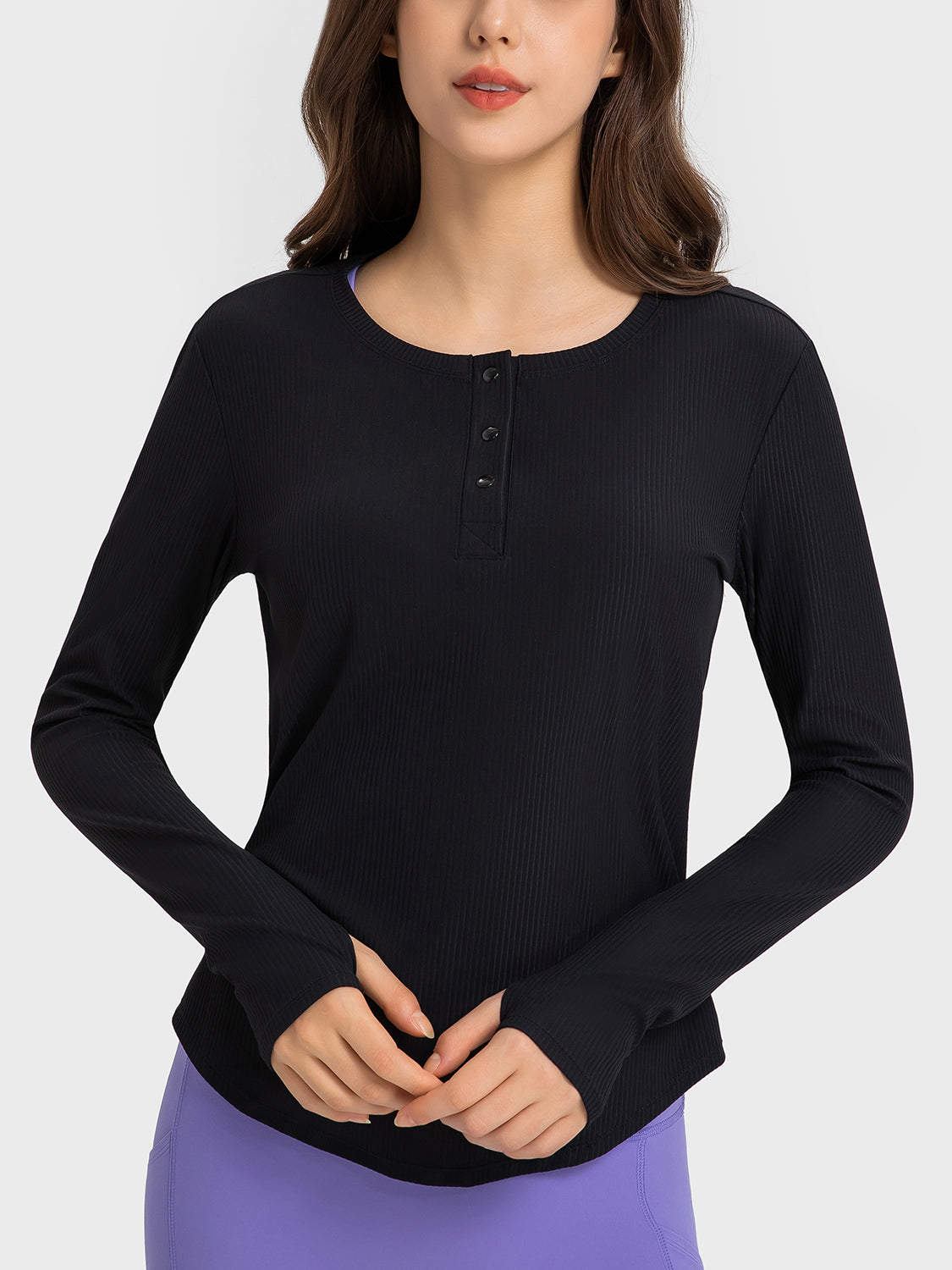 Round Neck Long Sleeve Sport Top - Babbazon Tops