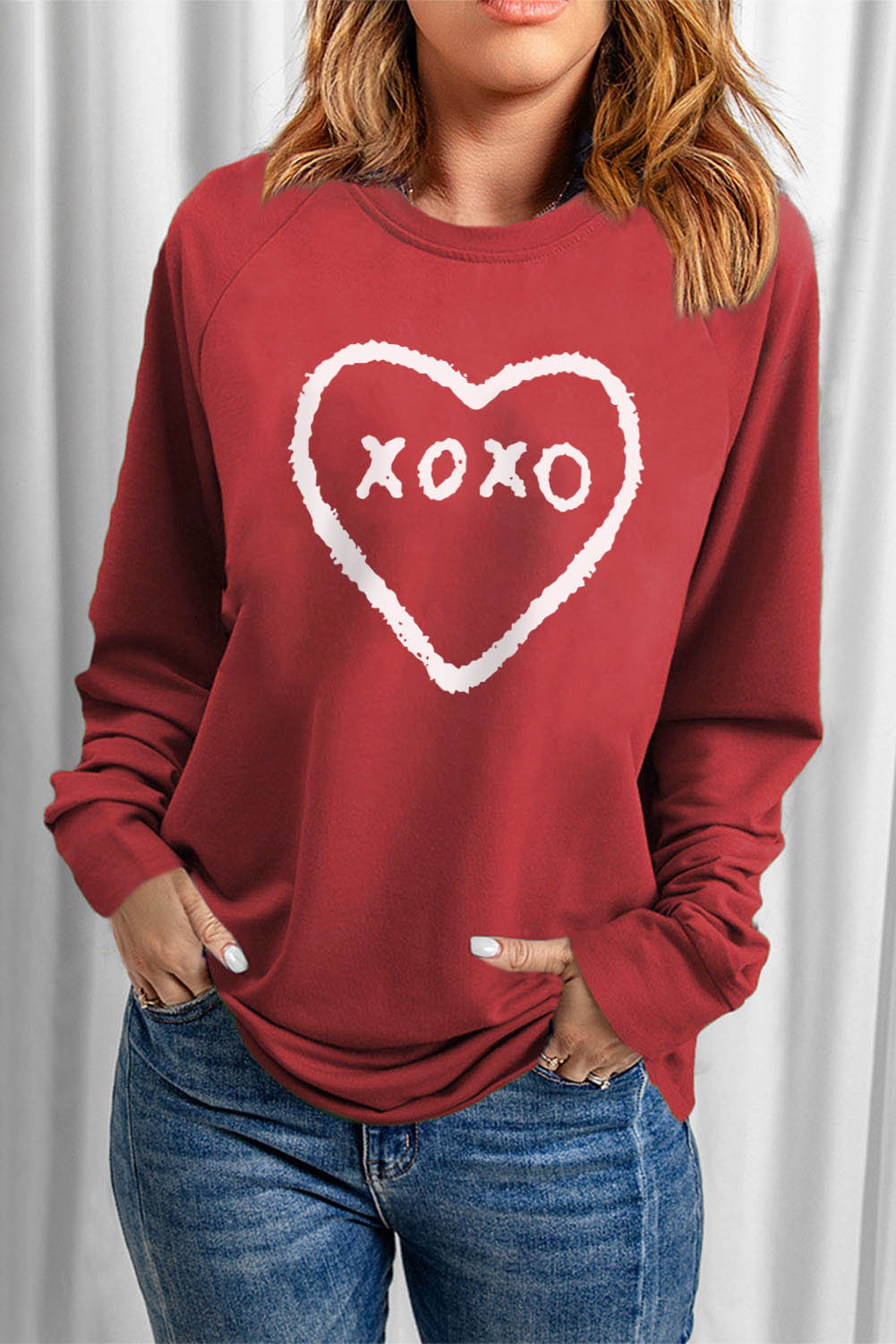 XOXO Heart Round Neck Sweatshirt 