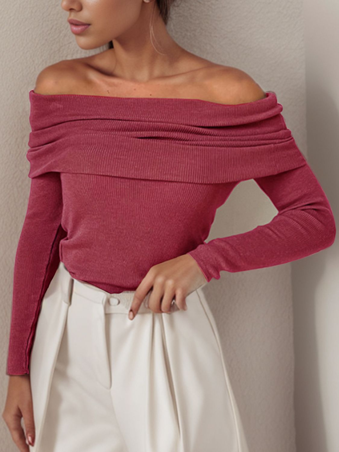 Off-Shoulder Long Sleeve Sweater 