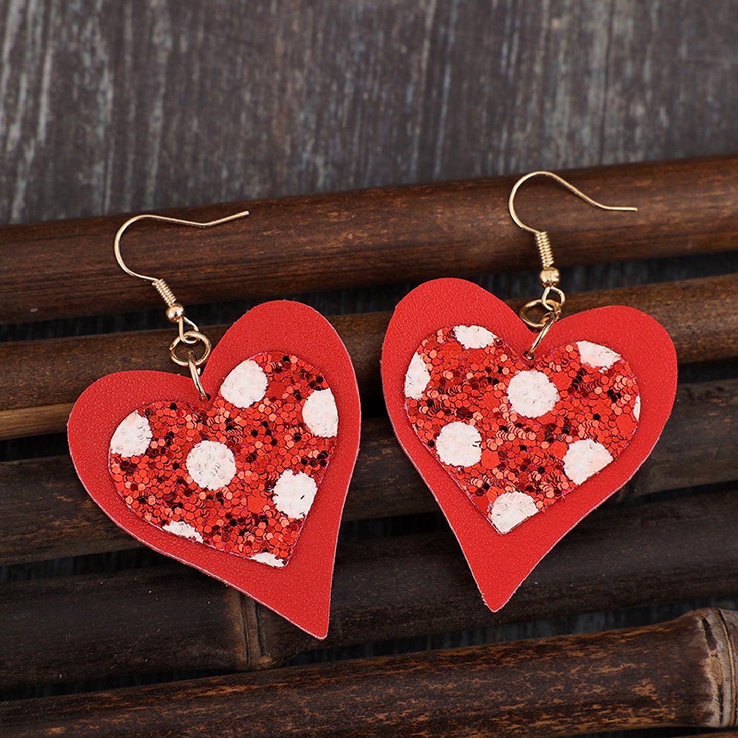 Sequin Heart Leather Drop Earrings 