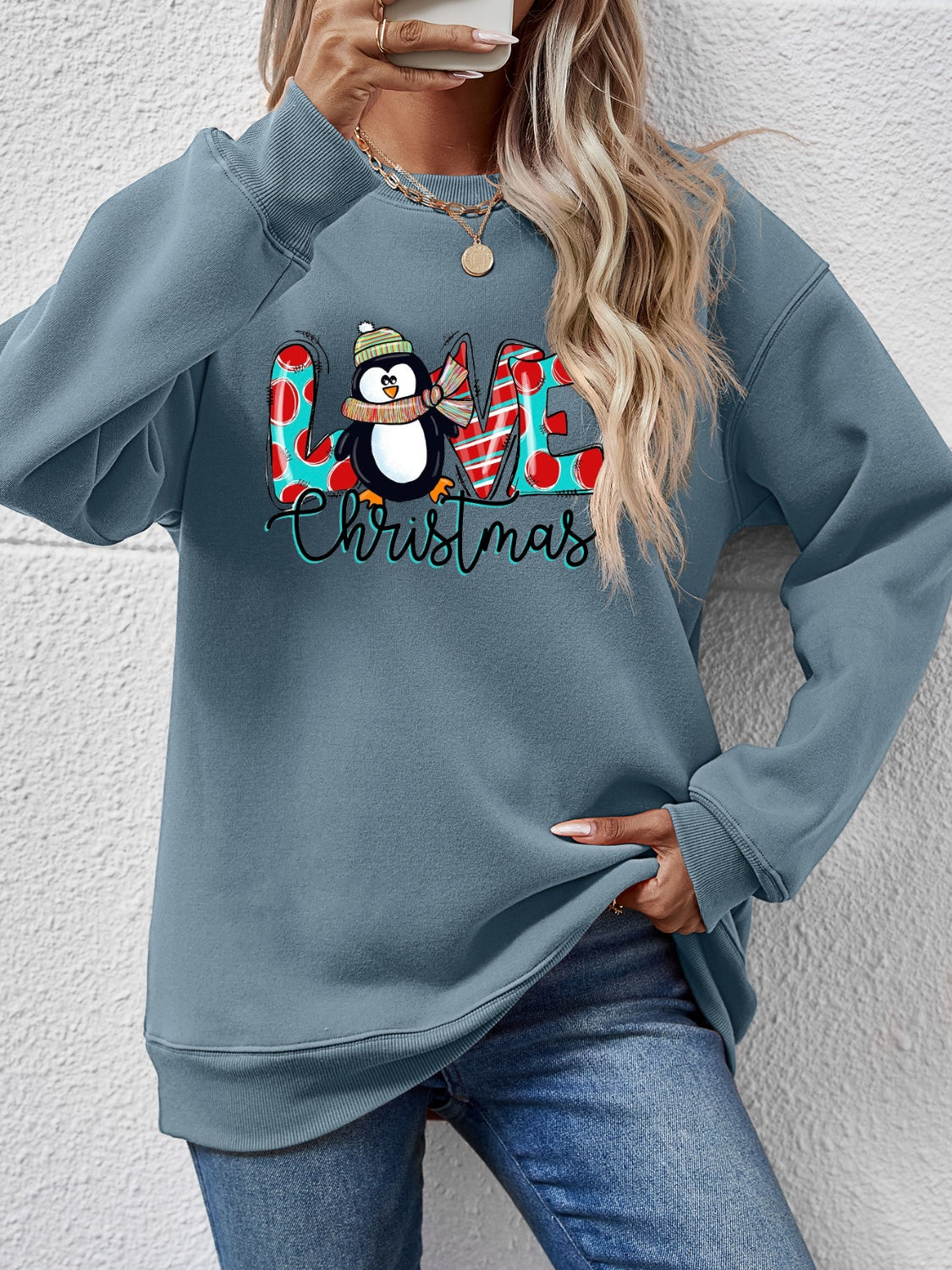 LIVE CHRISTMAS Drop Shoulder Round Neck Sweatshirt 