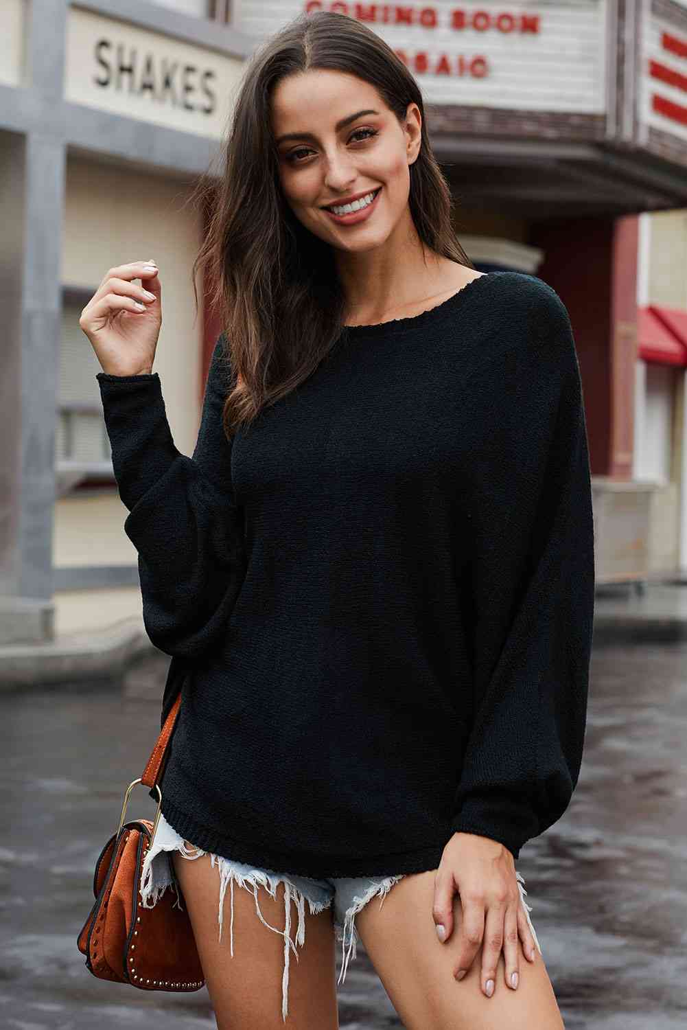 Scoop Neck Drop Shoulder Sweater 