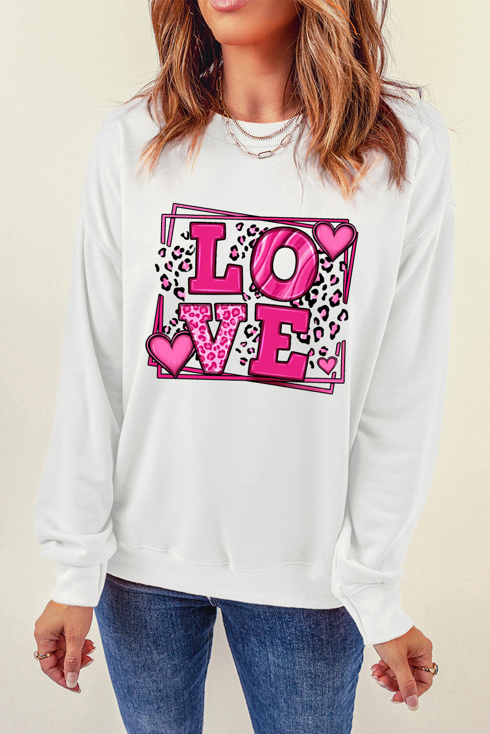 LOVE Round Neck Dropped Shoulder Sweatshirt 