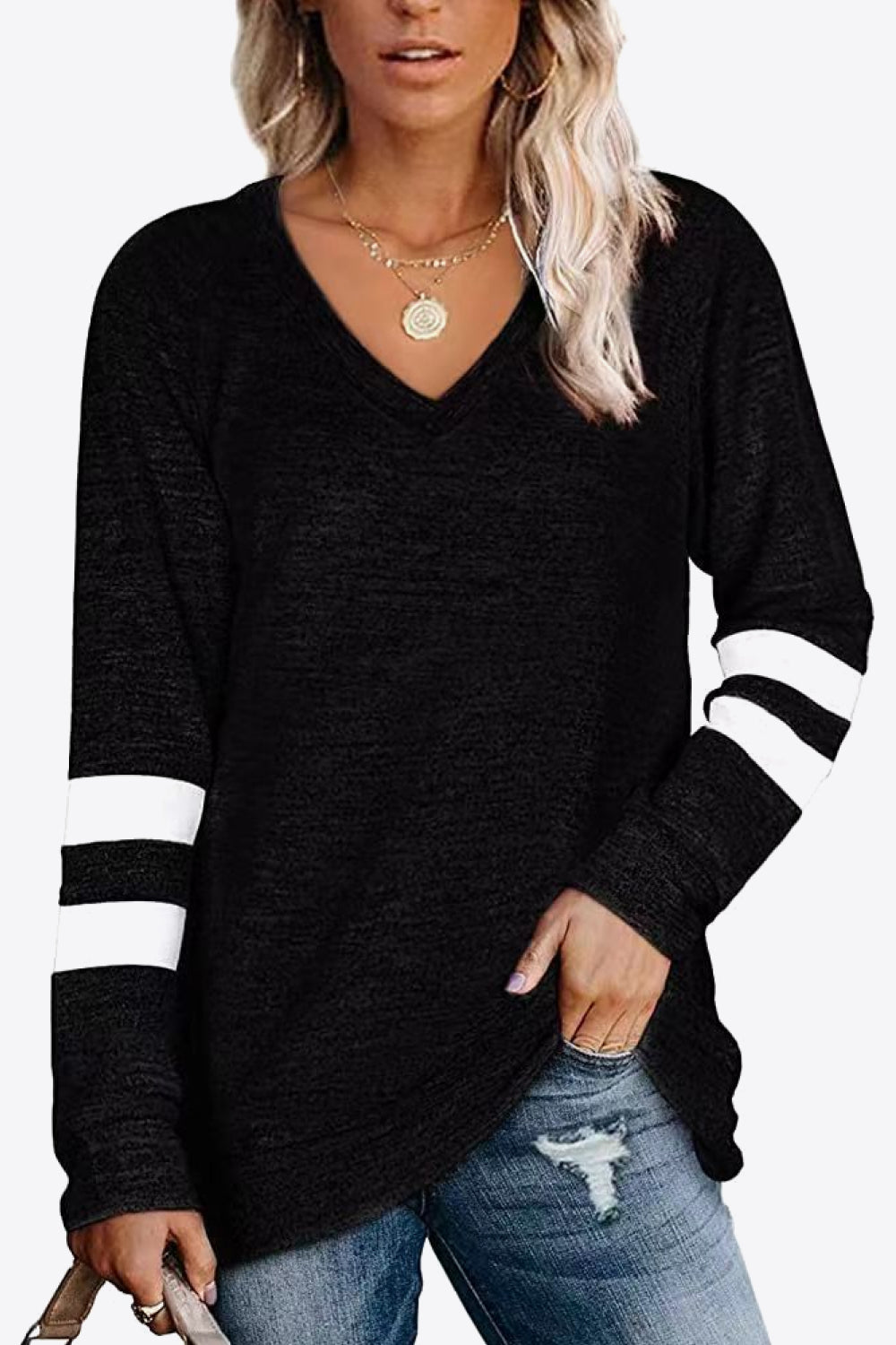 Striped Contrast Raglan Sleeve Top 