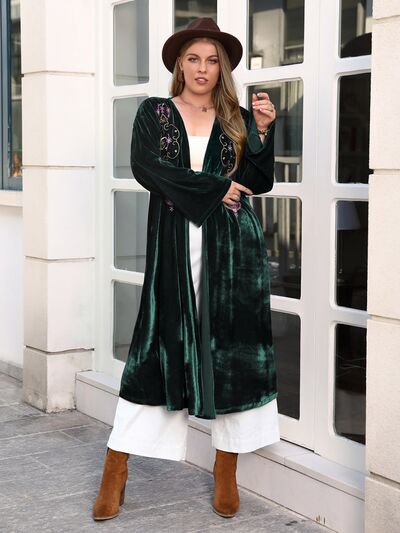 Plus Size Printed Open Front Long Sleeve Cardigan 