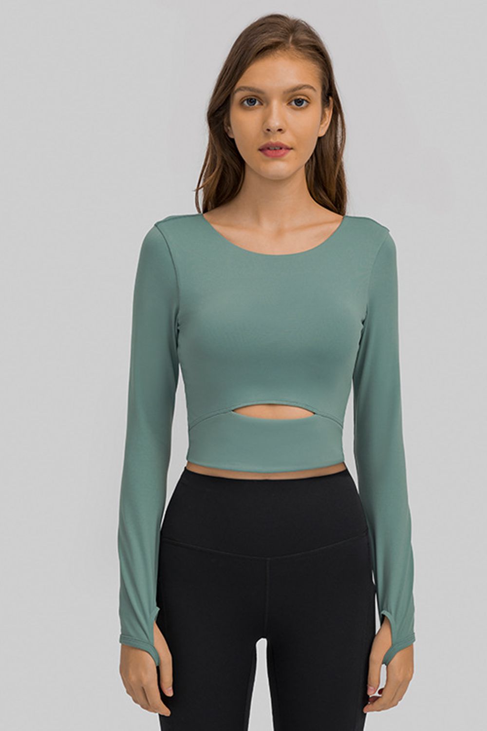 Cut Out Front Crop Yoga Tee - Babbazon Women's Tops