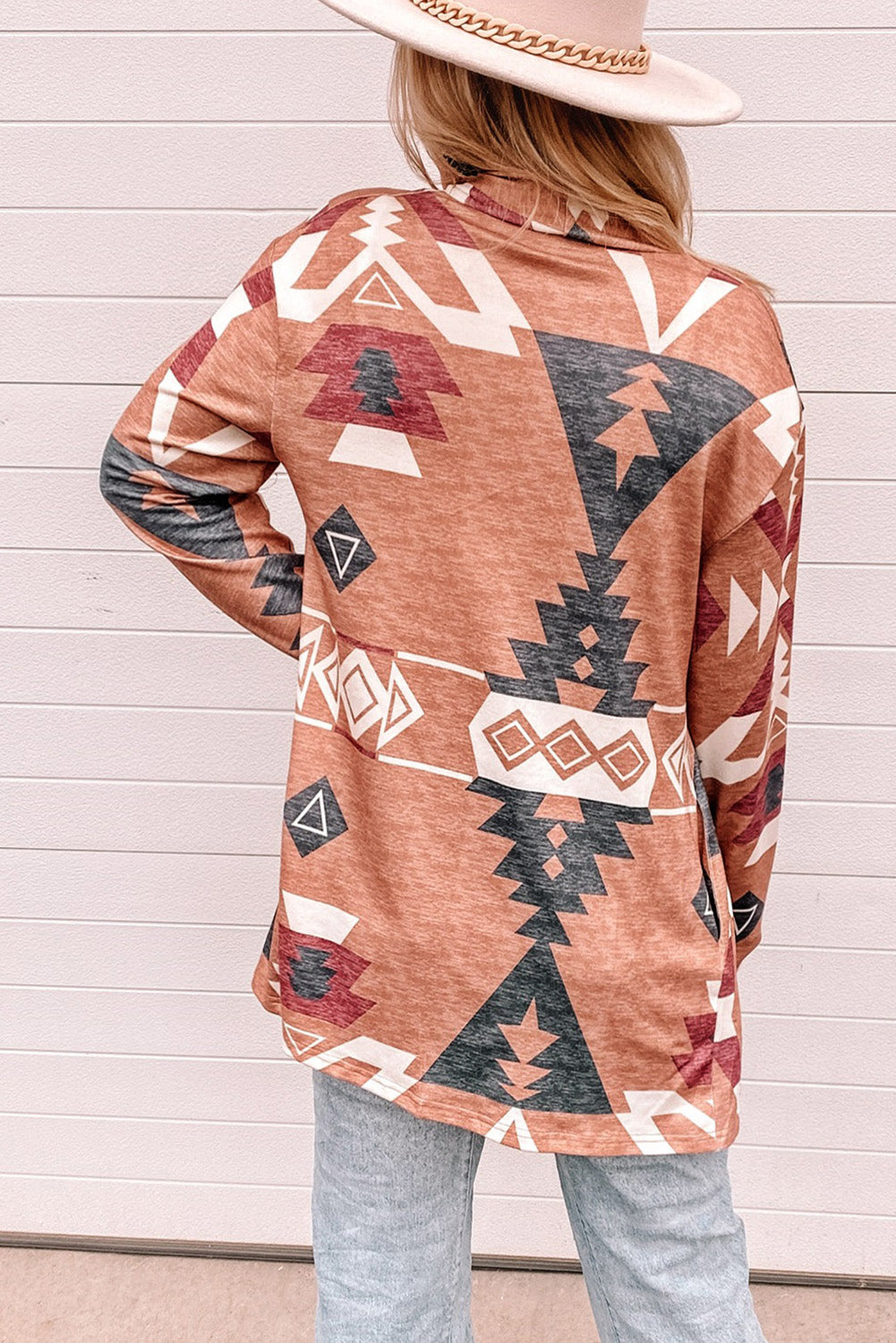 Geometric Open Front Long Sleeve Cardigan 