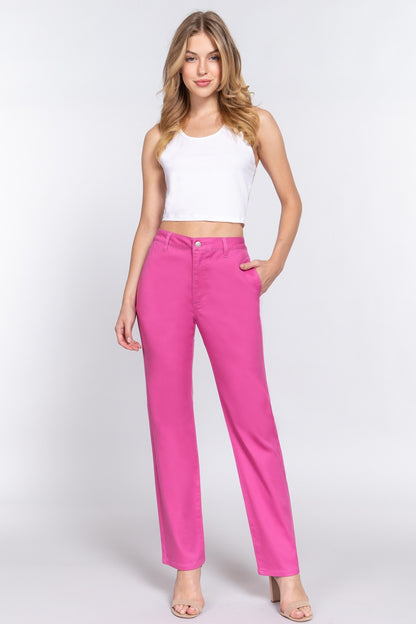 ACTIVE BASIC High Waist Straight Twill Pants 