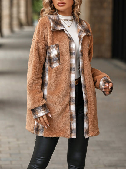 Plaid Contrast Dropped Shoulder Coat 