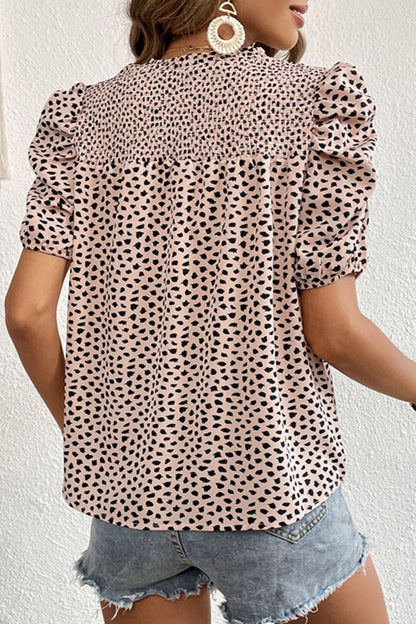 Printed Smocked Puff Sleeve Blouse 