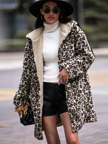 Leopard Print Hooded Teddy Coat 