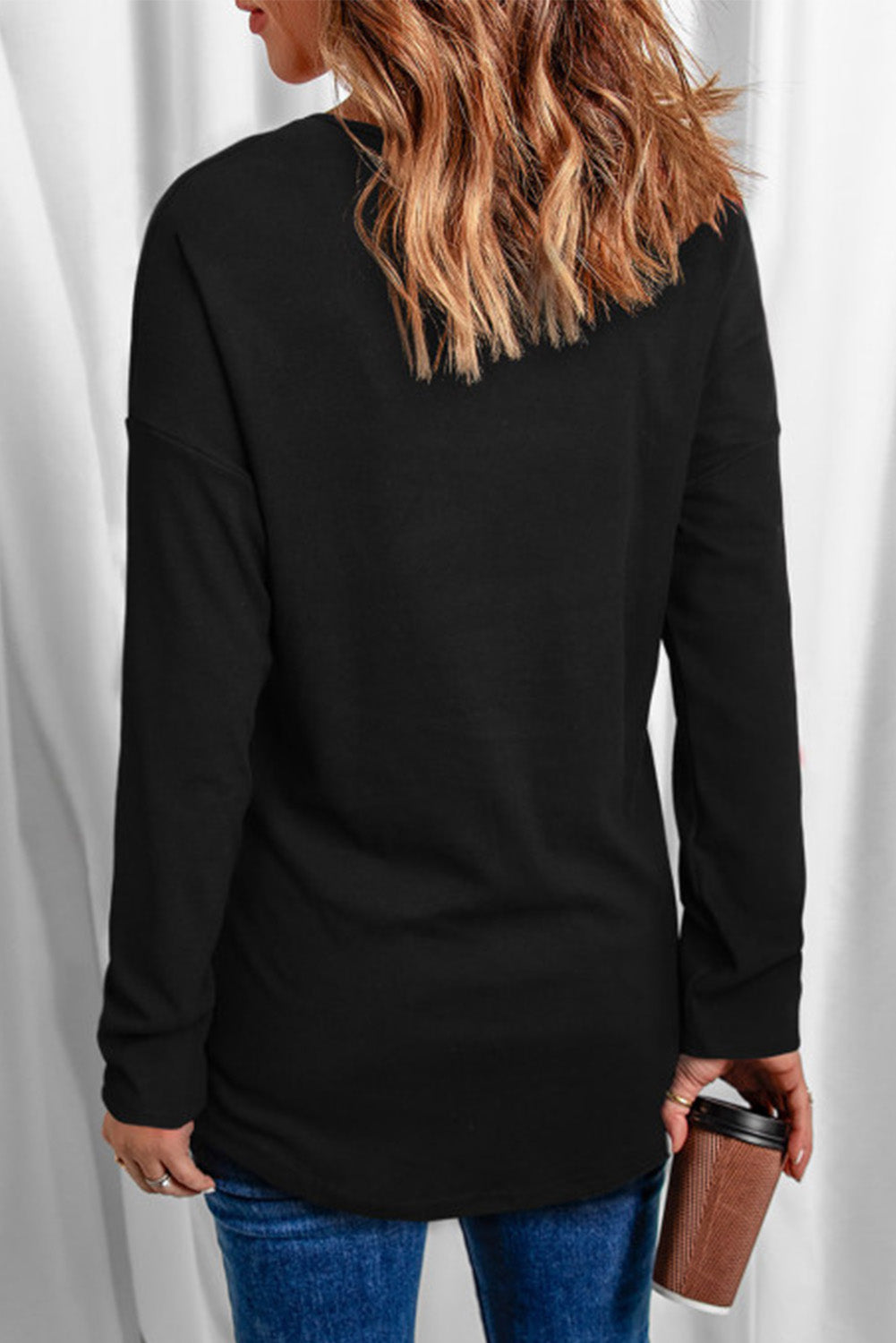 Heart Contrast V-Neck Long Sleeve Tee 