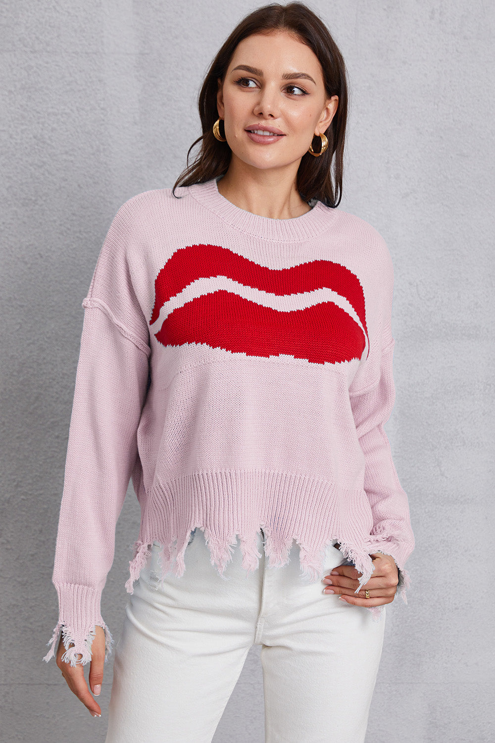 Lip Fringe Round Neck Sweater