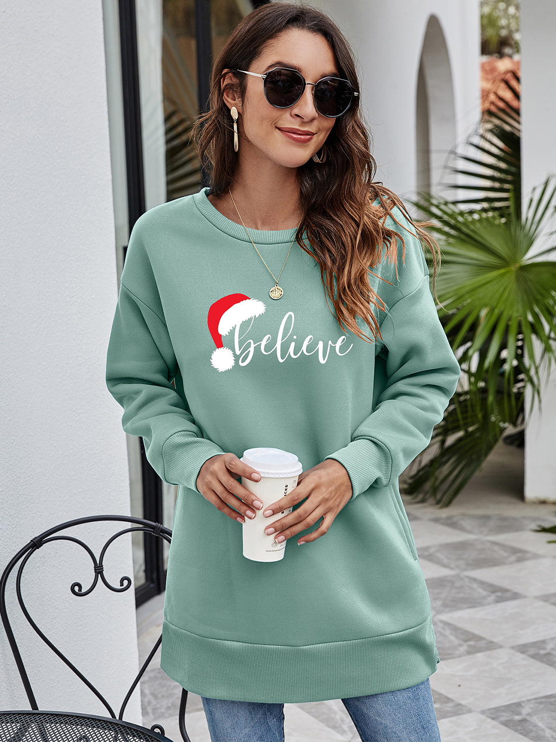 BELIEVE Graphic Tunic Sweatshirt 