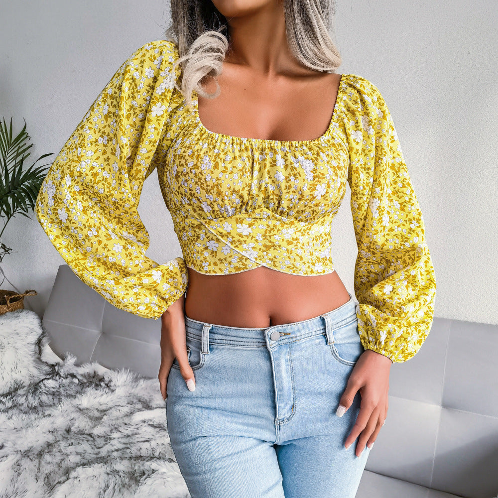 Ditsy Floral Crisscross Cropped Top 