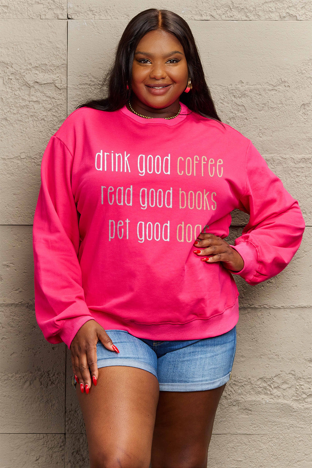 Simply Love Full Size Letter Graphic Round Neck Sweatshirt 