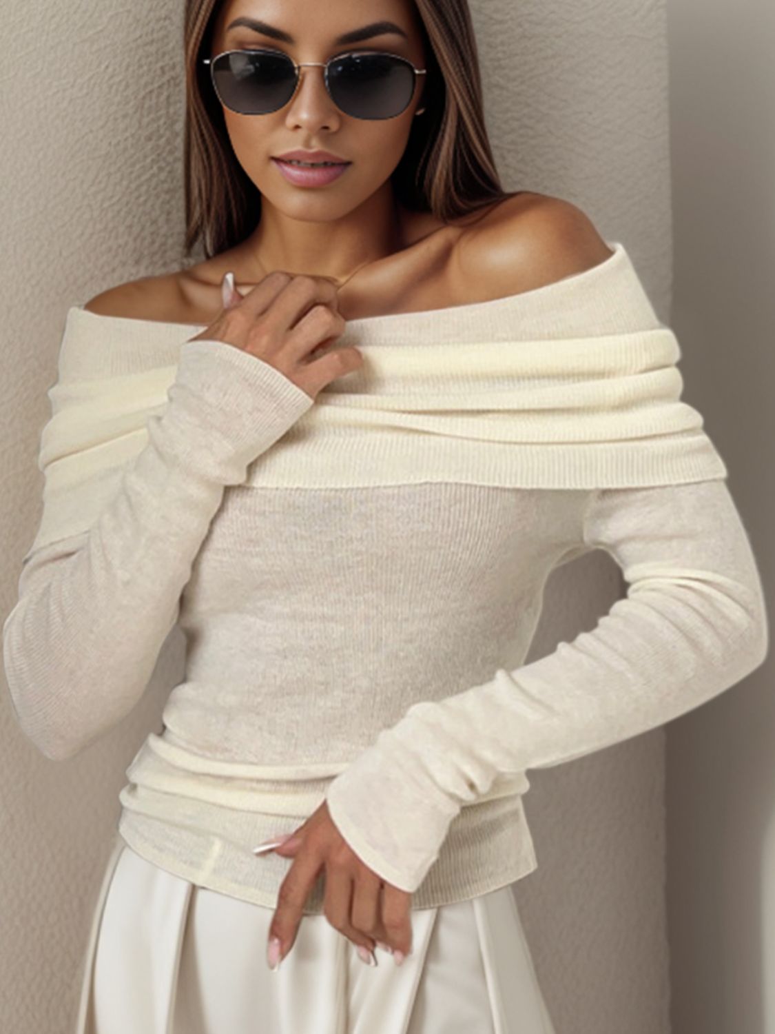 Off-Shoulder Long Sleeve Sweater 