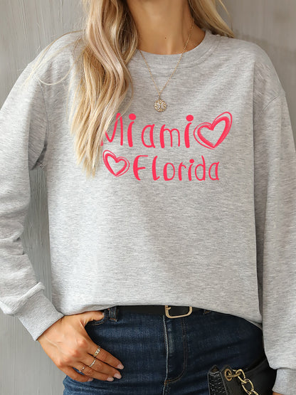 MIAMI FLORIDA Round Neck Dropped Shoulder Sweatshirt 