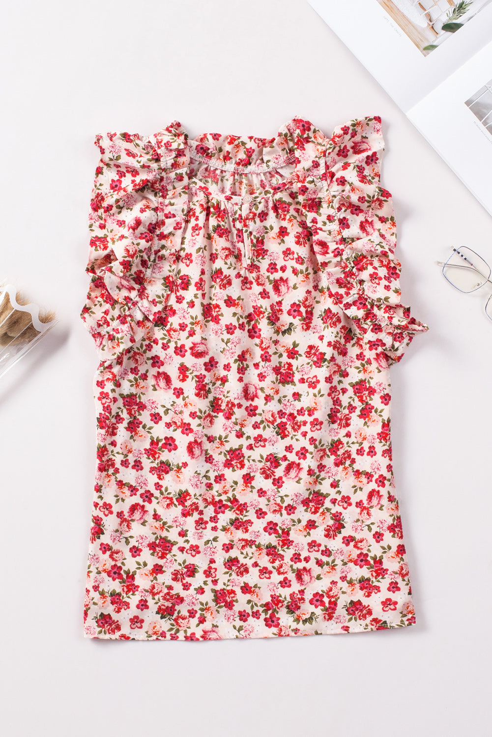 Floral Ruffle Sleeveless Top 