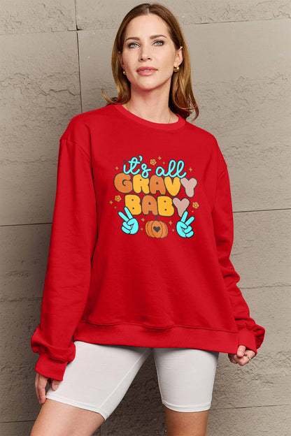 Simply Love Full Size IT'S ALL GRAVY BABY Long Sleeve Sweatshirt 