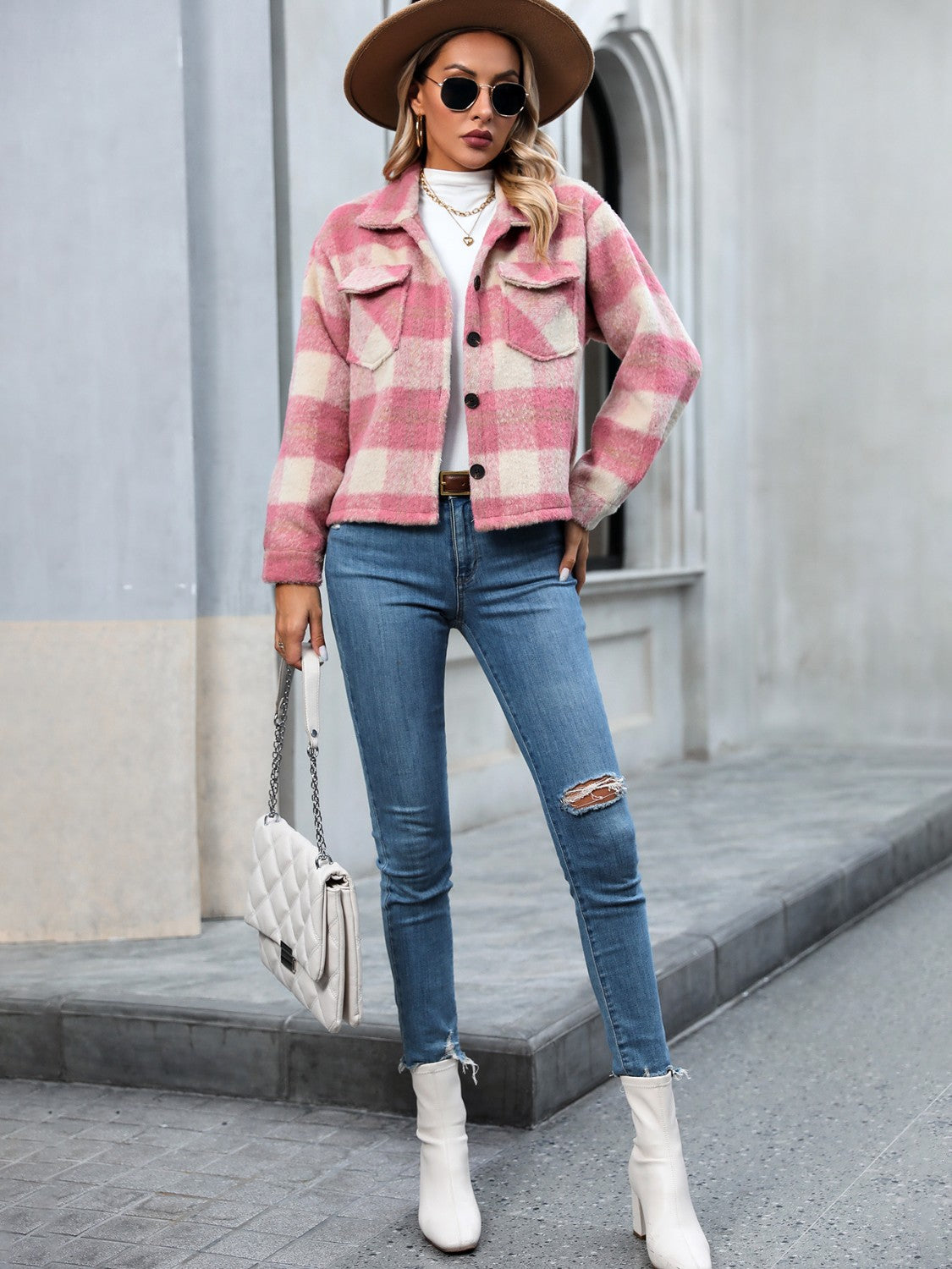 Plaid Button Up Dropped Shoulder Jacket 