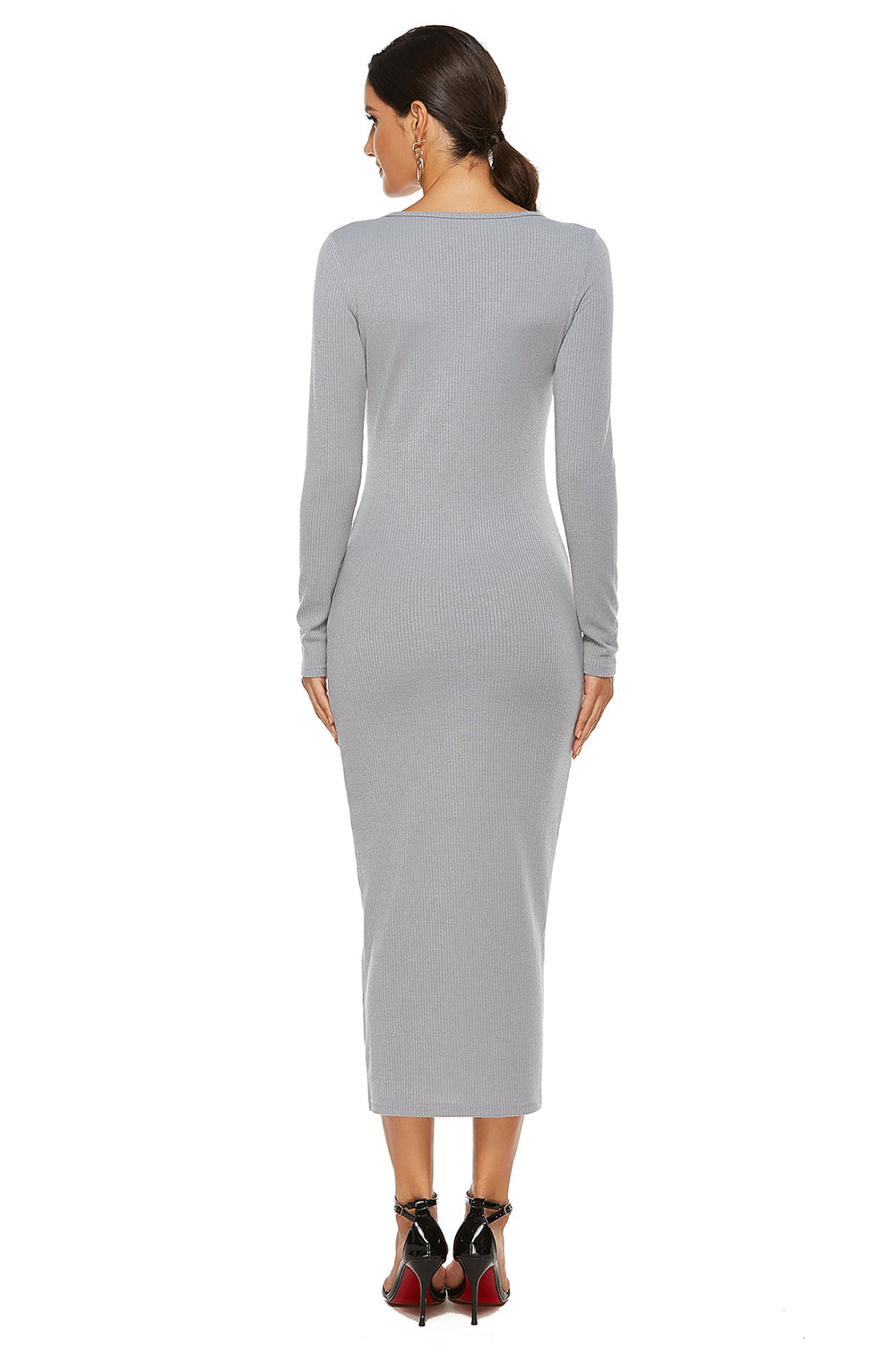 Ribbed Scoop Neck Sweater Dress 