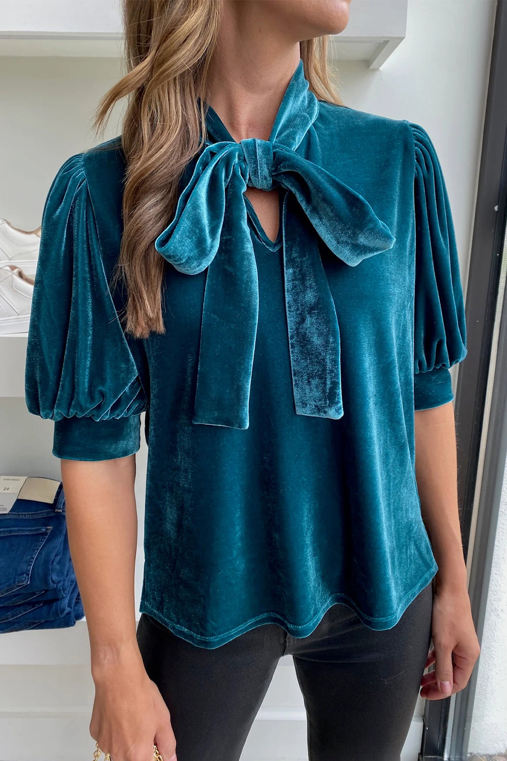 Tie Neck Half Sleeve Blouse 