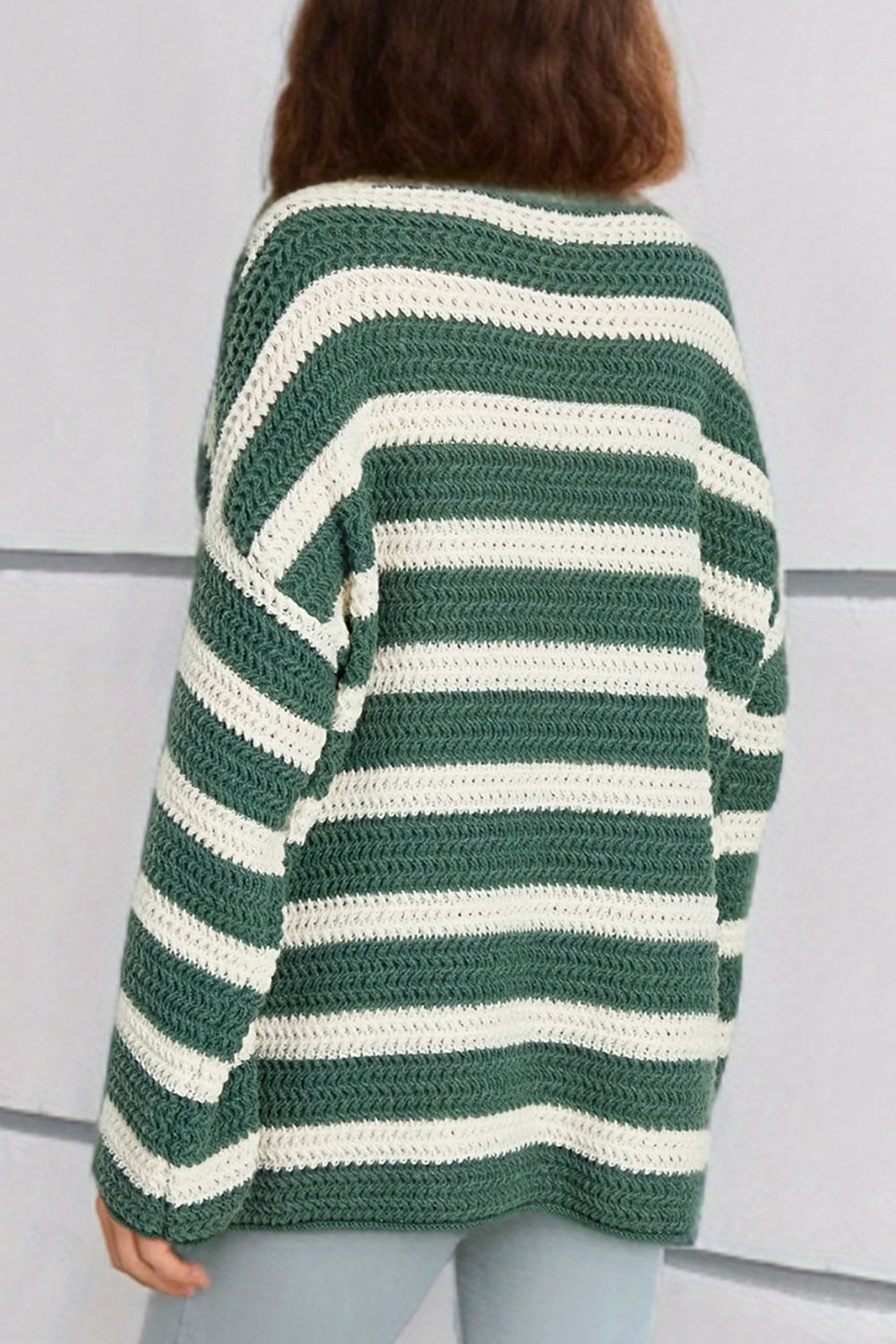 Striped Round Neck Dropped Shoulder Sweater 