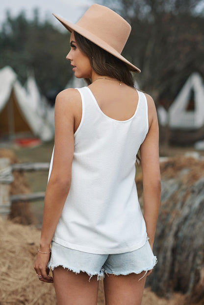 Button Textured Cotton Tank Top 