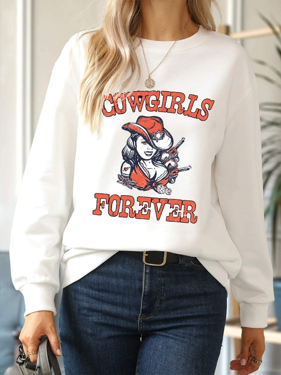 COWGIRLS FOREVER Round Neck Sweatshirt 