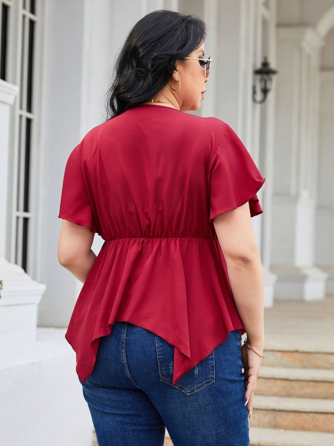 Plus Size Frill Surplice Flutter Sleeve Blouse 