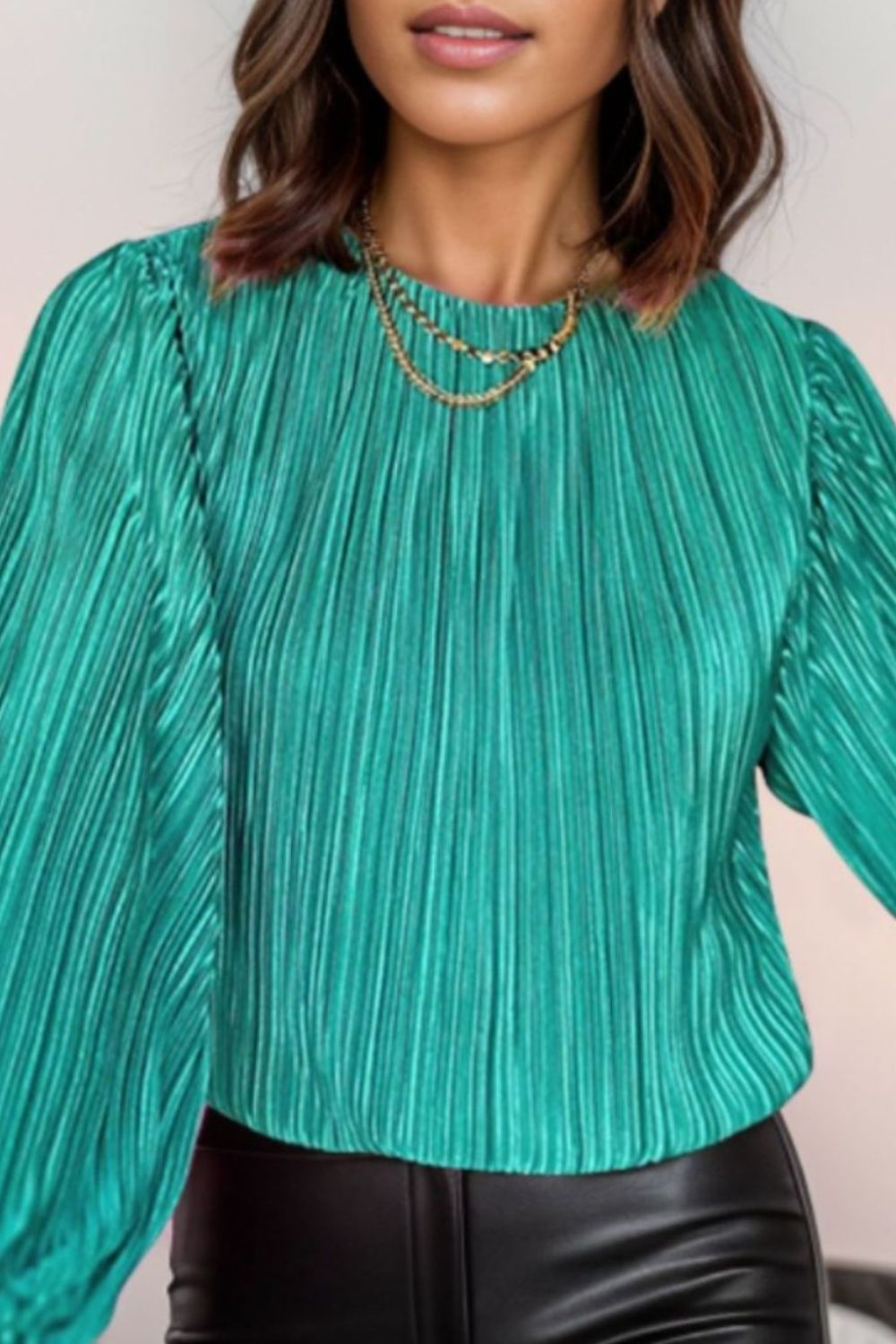 Round Neck Balloon Sleeve Blouse 