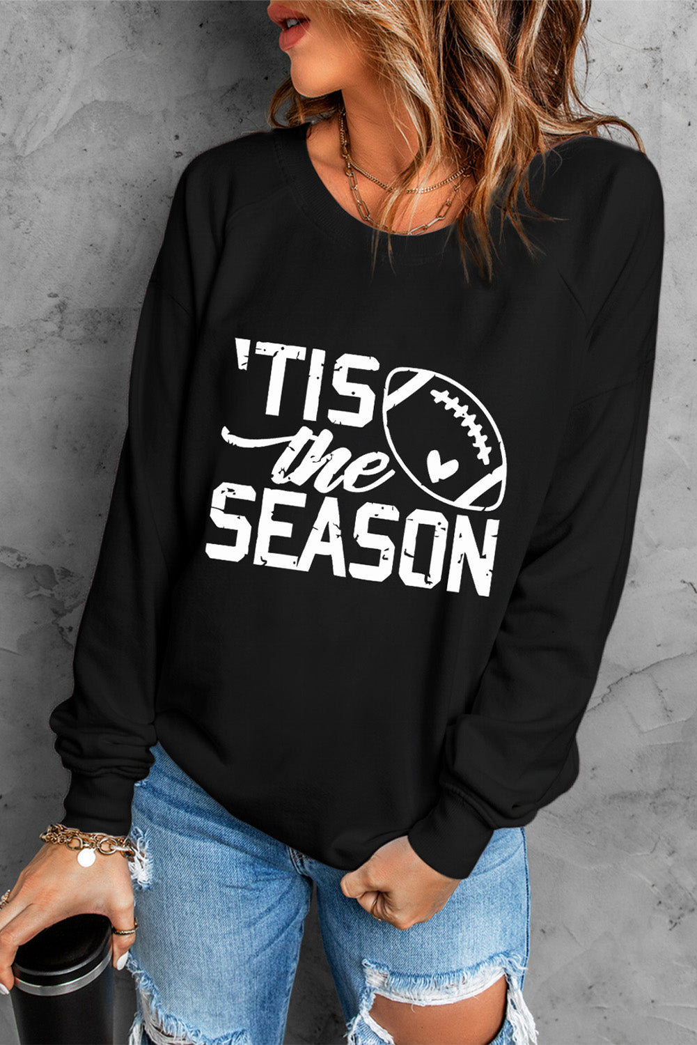 Football Graphic Round Neck Sweatshirt 