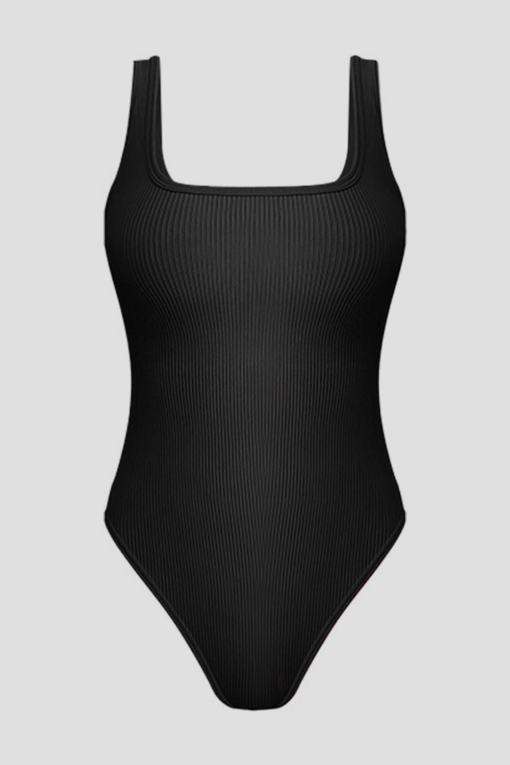 Ribbed Square Neck Sleeveless Active Bodysuit 