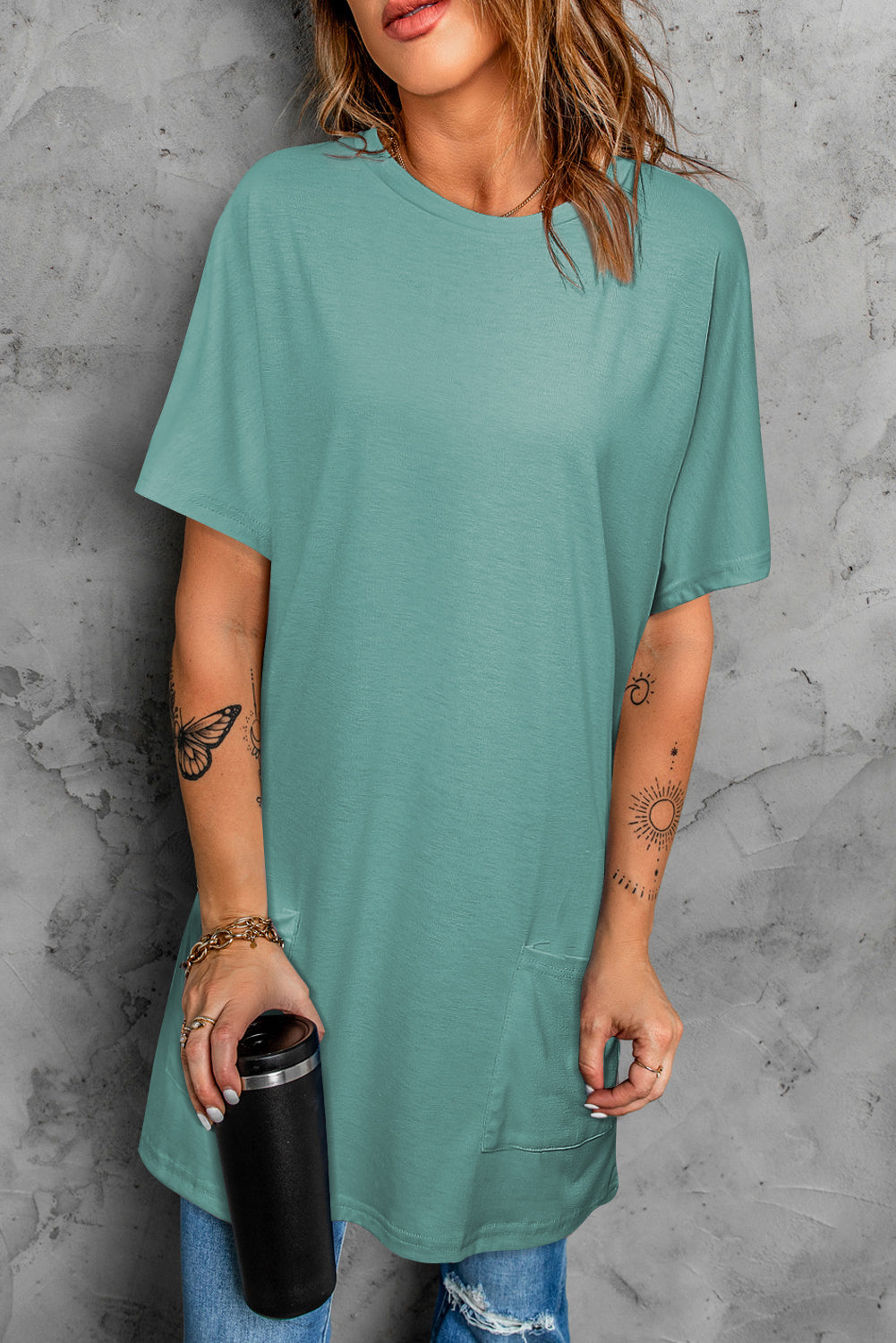 Round Neck Short Sleeve Tunic Tee