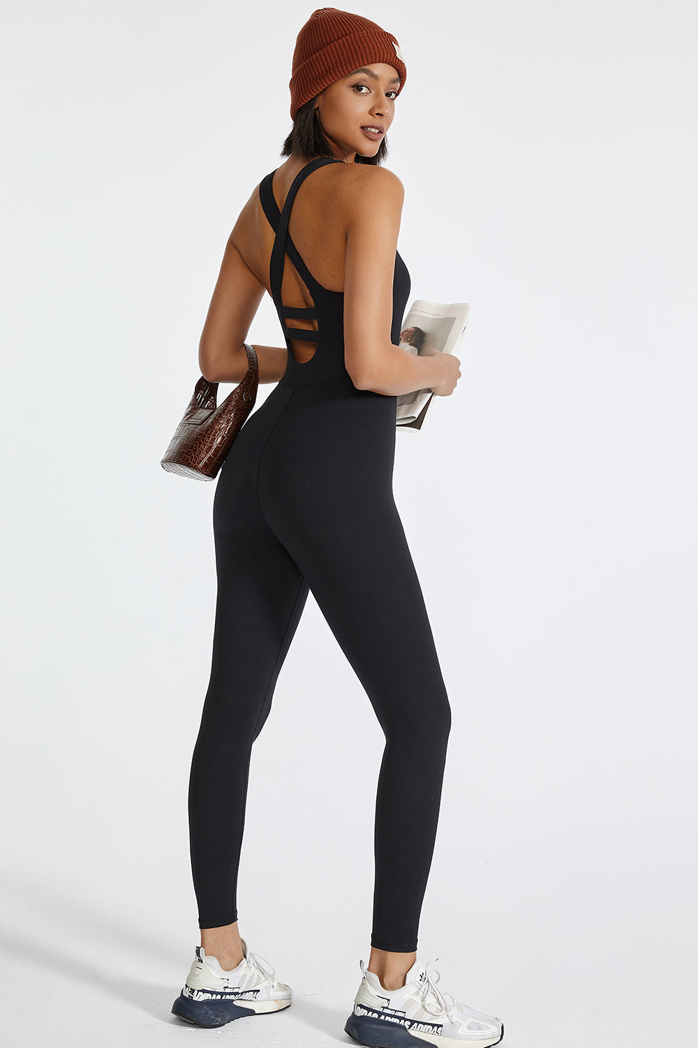 Crisscross Back Wide Strap Active Jumpsuit 