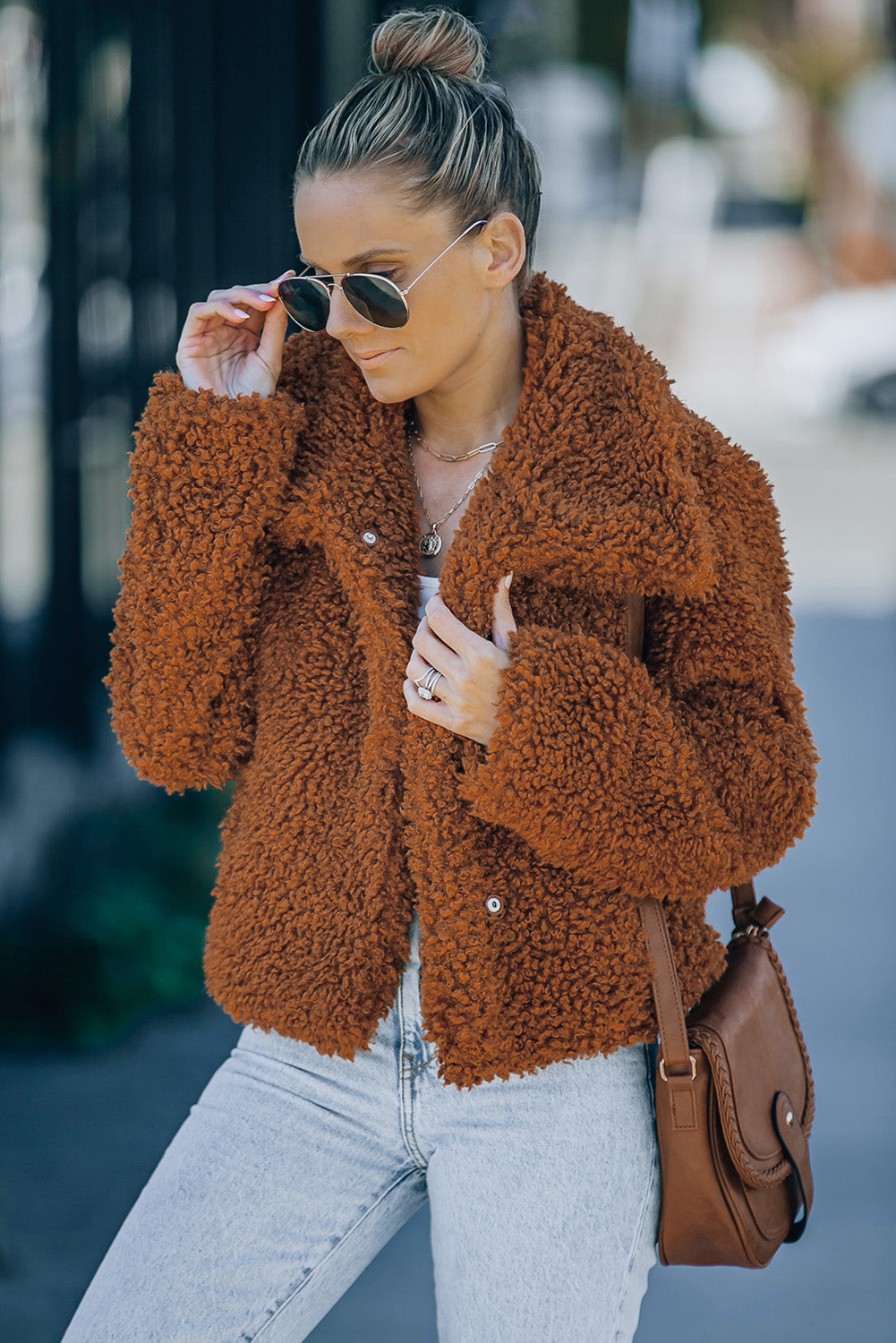 Fuzzy Snap Down Long Sleeve Jacket 