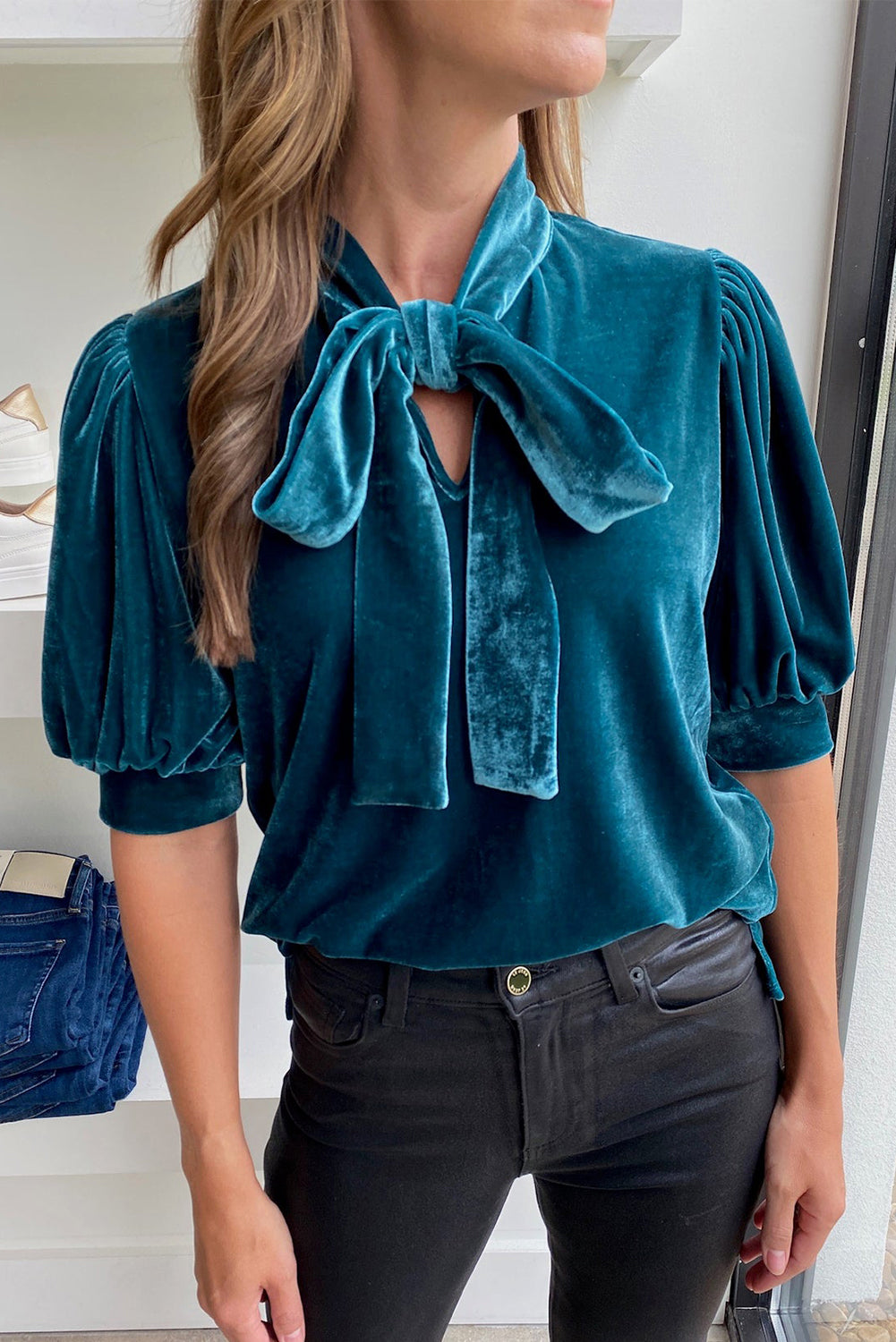 Tie Neck Half Sleeve Blouse 